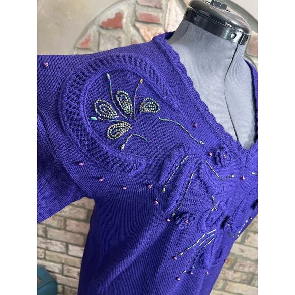 Sweater Dress beaded embellished glam 1980s shoulder pads purple - Picture 3 of 12
